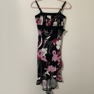 Trixxi Y2K Black Floral Fairycore Whimsigoth Romantic Babydoll Midi Dress Medium